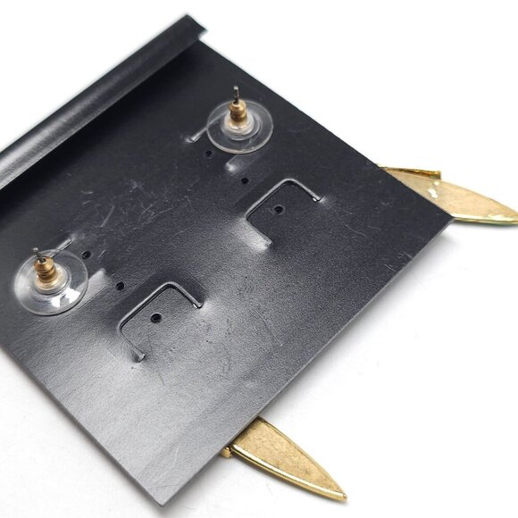 Darlene Group Green Enamel Gold Dangle Earrings Art Deco Style - Picture 3 of 4